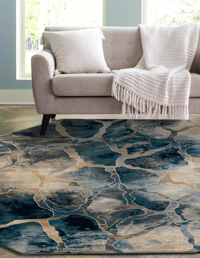 Navy Blue 7' 10 x 7' 10 Mystic Octagon Area Rug 100% Polypropylene Abstract Modern Carpet for Living Rooms, Dining, Bedrooms, Office for Sale at Rug Engine