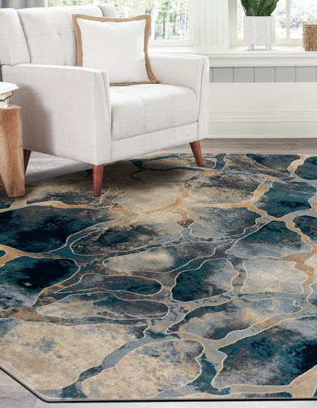 Navy Blue 7' 10 x 7' 10 Mystic Octagon Area Rug 100% Polypropylene Abstract Modern Carpet for Living Rooms, Dining, Bedrooms, Office for Sale at Rug Engine