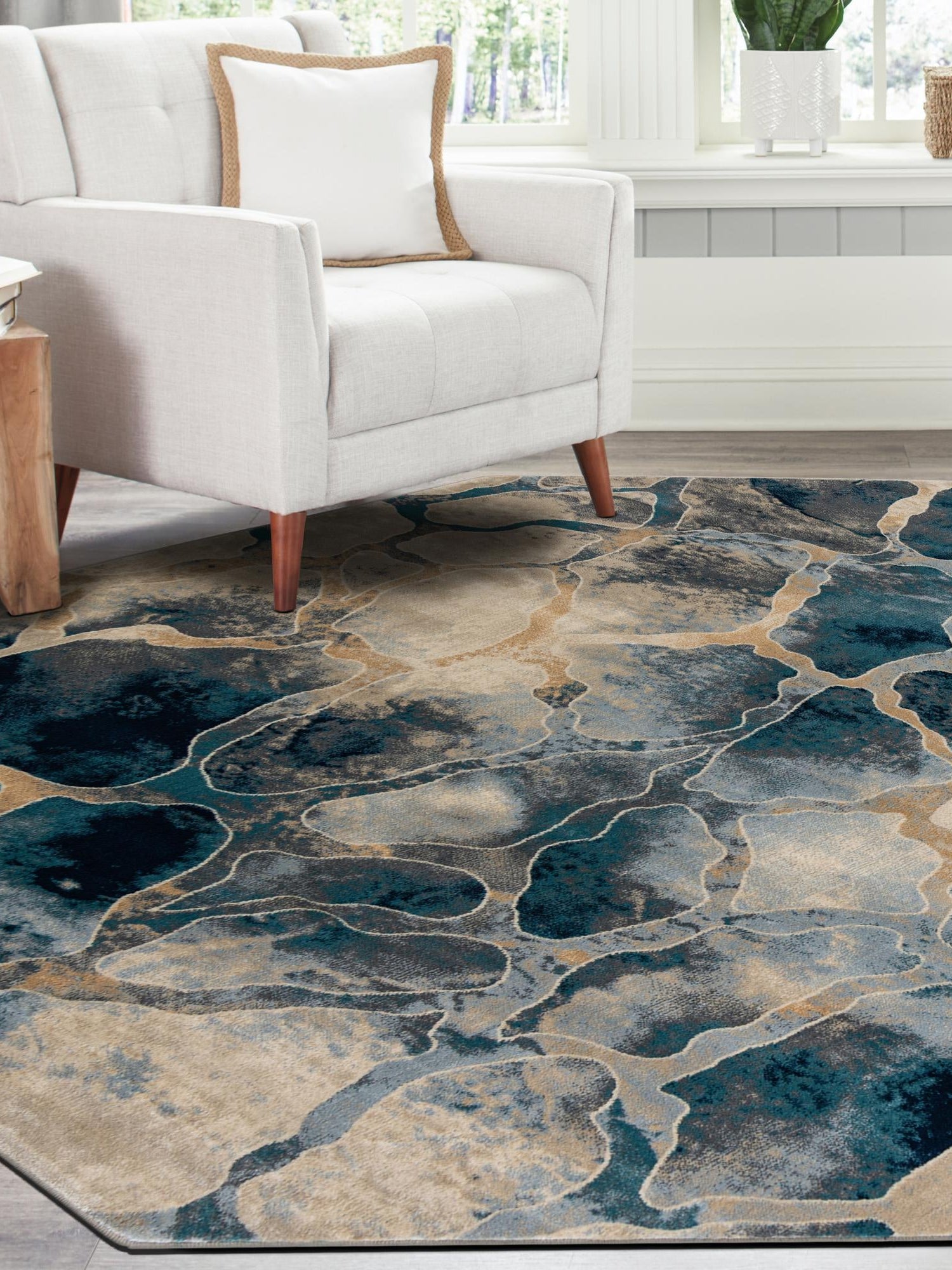 Navy Blue 5' 3 x 5' 3 Mystic Octagon Area Rug 100% Polypropylene Abstract Modern Carpet for Living Rooms, Dining, Bedrooms, Office for Sale at Rug Engine