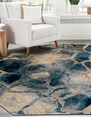 Navy Blue 5' 3 x 5' 3 Mystic Octagon Area Rug 100% Polypropylene Abstract Modern Carpet for Living Rooms, Dining, Bedrooms, Office for Sale at Rug Engine