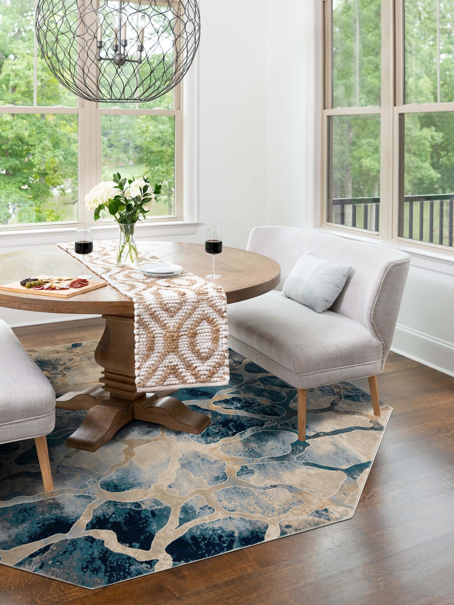 Navy Blue 5' 3 x 5' 3 Mystic Octagon Area Rug 100% Polypropylene Abstract Modern Carpet for Living Rooms, Dining, Bedrooms, Office for Sale at Rug Engine