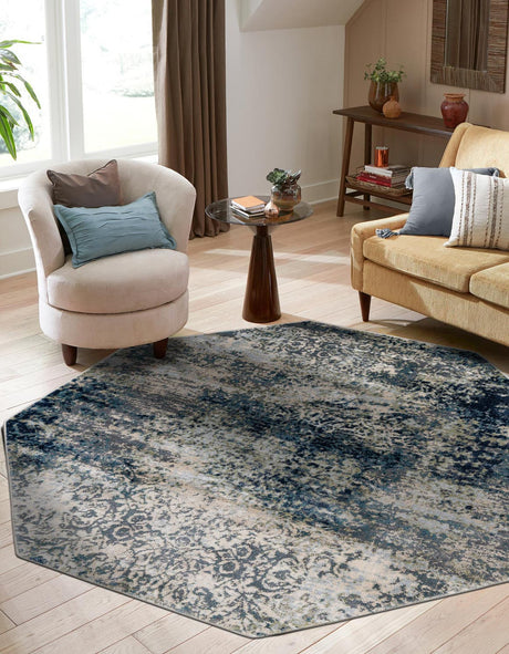Navy Blue 5' 3 x 5' 3 Mystic Octagon Area Rug 100% Polypropylene Abstract Modern Carpet for Living Rooms, Dining, Bedrooms, Office for Sale at Rug Engine