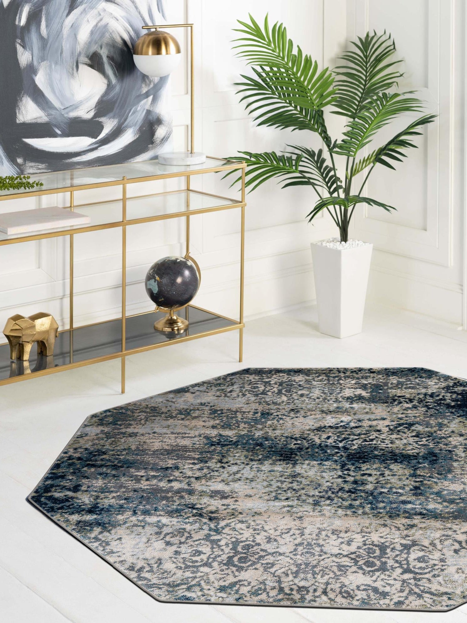 Navy Blue 5' 3 x 5' 3 Mystic Octagon Area Rug 100% Polypropylene Abstract Modern Carpet for Living Rooms, Dining, Bedrooms, Office for Sale at Rug Engine