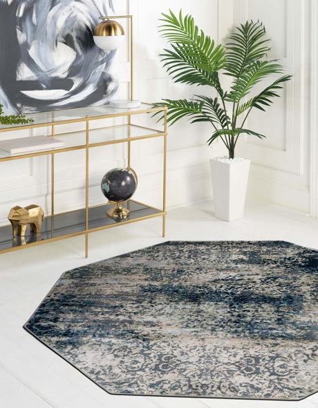 Navy Blue 5' 3 x 5' 3 Mystic Octagon Area Rug 100% Polypropylene Abstract Modern Carpet for Living Rooms, Dining, Bedrooms, Office for Sale at Rug Engine