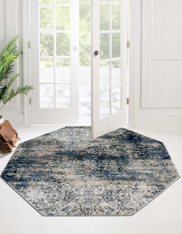 Navy Blue 7' 10 x 7' 10 Mystic Octagon Area Rug 100% Polypropylene Abstract Modern Carpet for Living Rooms, Dining, Bedrooms, Office for Sale at Rug Engine