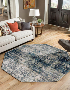 Navy Blue 7' 10 x 7' 10 Mystic Octagon Area Rug 100% Polypropylene Abstract Modern Carpet for Living Rooms, Dining, Bedrooms, Office for Sale at Rug Engine