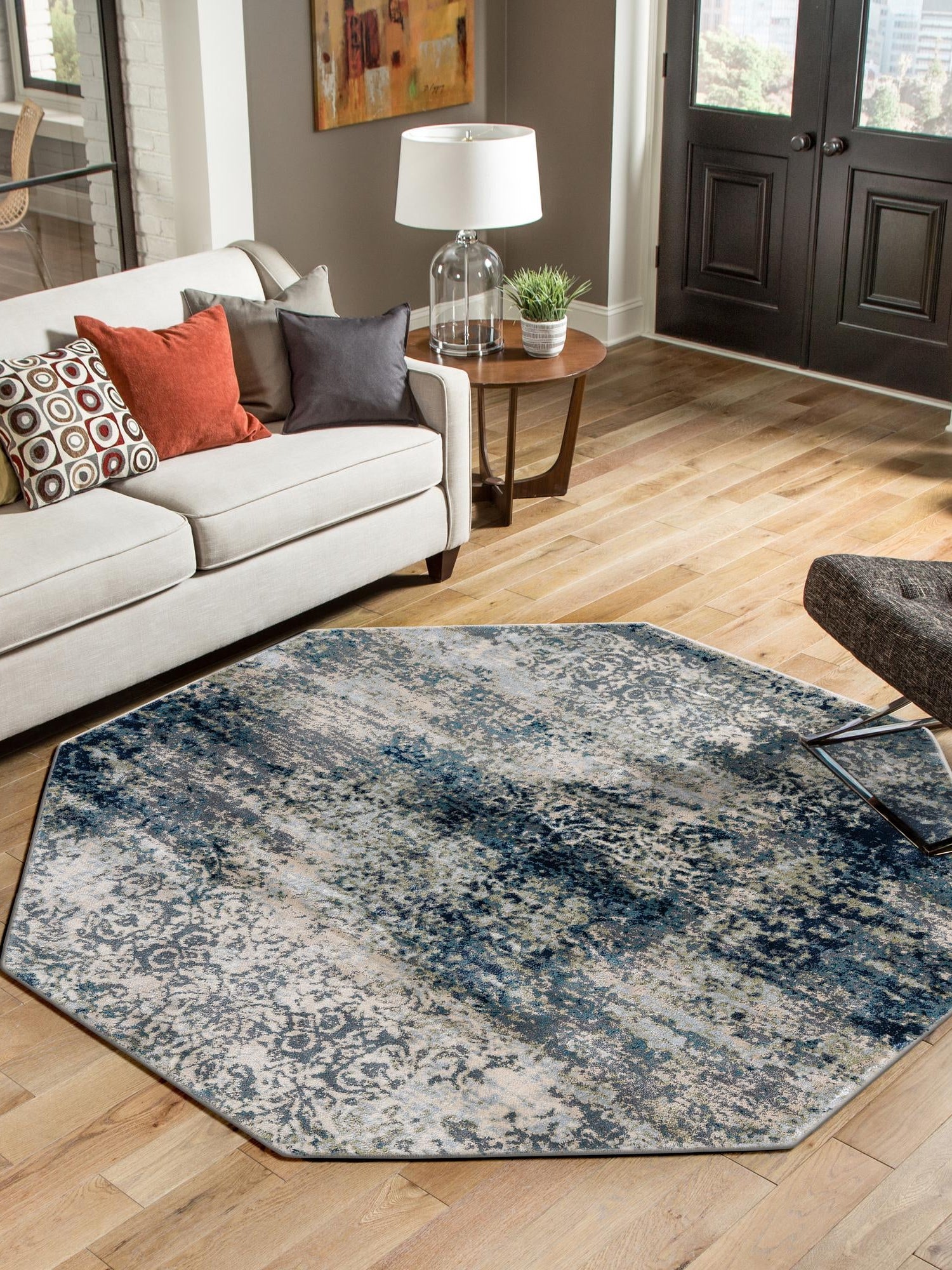 Navy Blue 5' 3 x 5' 3 Mystic Octagon Area Rug 100% Polypropylene Abstract Modern Carpet for Living Rooms, Dining, Bedrooms, Office for Sale at Rug Engine