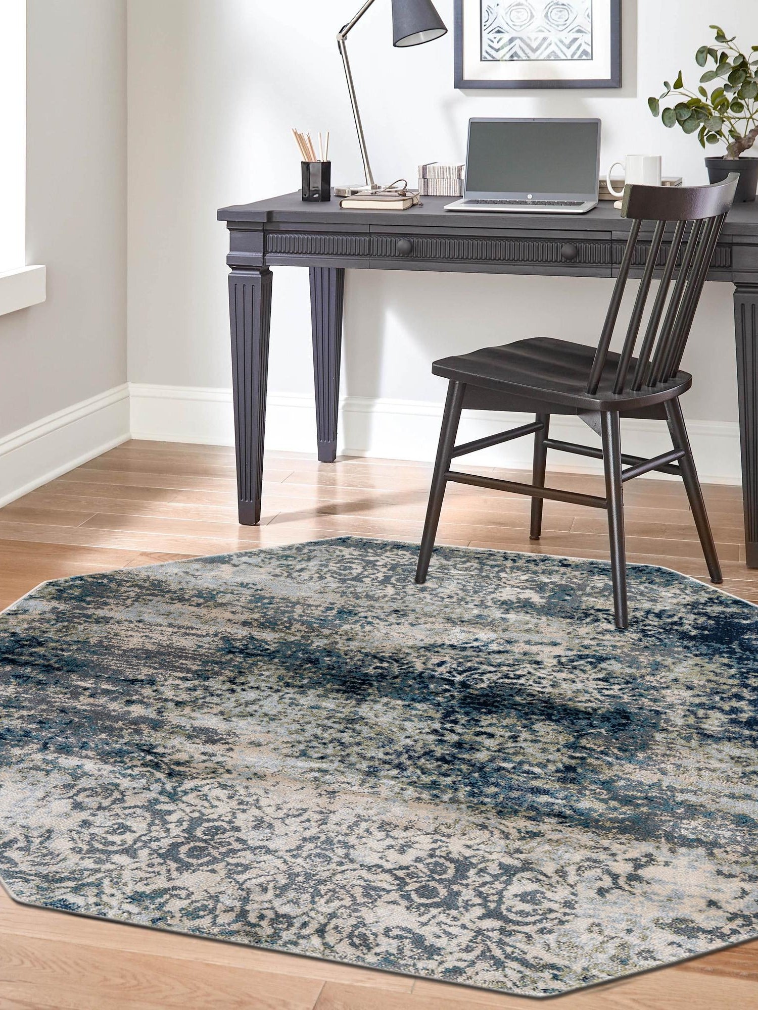 Navy Blue 5' 3 x 5' 3 Mystic Octagon Area Rug 100% Polypropylene Abstract Modern Carpet for Living Rooms, Dining, Bedrooms, Office for Sale at Rug Engine