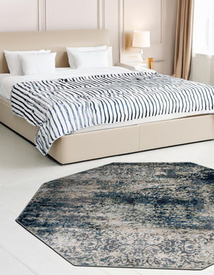 Navy Blue 7' 10 x 7' 10 Mystic Octagon Area Rug 100% Polypropylene Abstract Modern Carpet for Living Rooms, Dining, Bedrooms, Office for Sale at Rug Engine