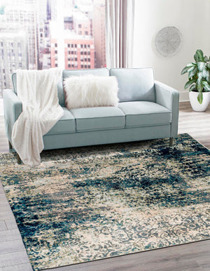 Navy Blue 5' 3 x 5' 3 Mystic Square Area Rug 100% Polypropylene Abstract Modern Carpet for Living Rooms, Dining, Bedrooms, Office for Sale at Rug Engine