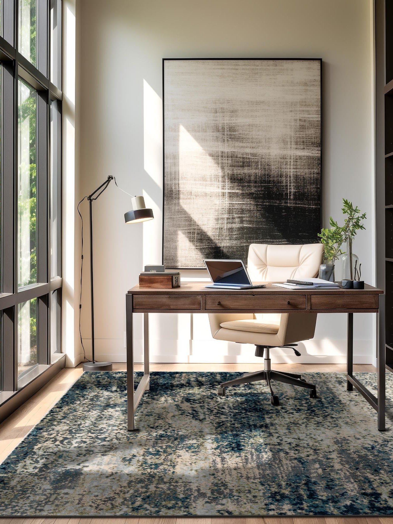 Navy Blue 5' 3 x 5' 3 Mystic Square Area Rug 100% Polypropylene Abstract Modern Carpet for Living Rooms, Dining, Bedrooms, Office for Sale at Rug Engine