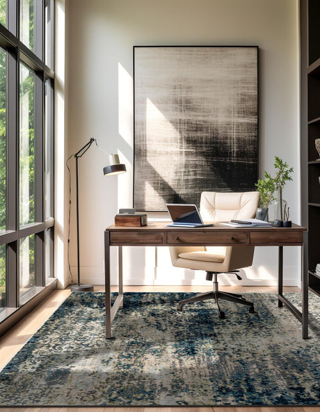 Navy Blue 5' 3 x 5' 3 Mystic Square Area Rug 100% Polypropylene Abstract Modern Carpet for Living Rooms, Dining, Bedrooms, Office for Sale at Rug Engine