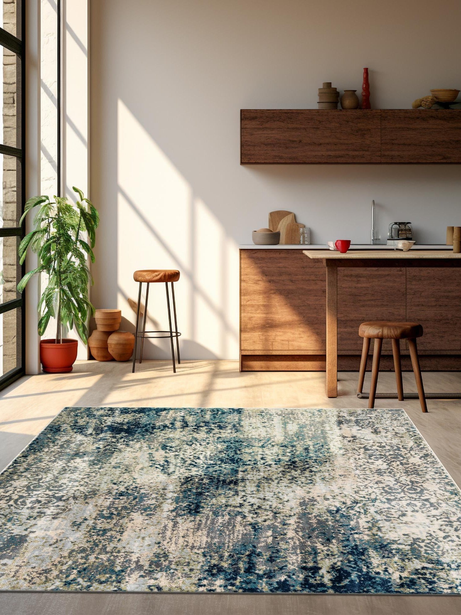 Navy Blue 5' 3 x 5' 3 Mystic Square Area Rug 100% Polypropylene Abstract Modern Carpet for Living Rooms, Dining, Bedrooms, Office for Sale at Rug Engine