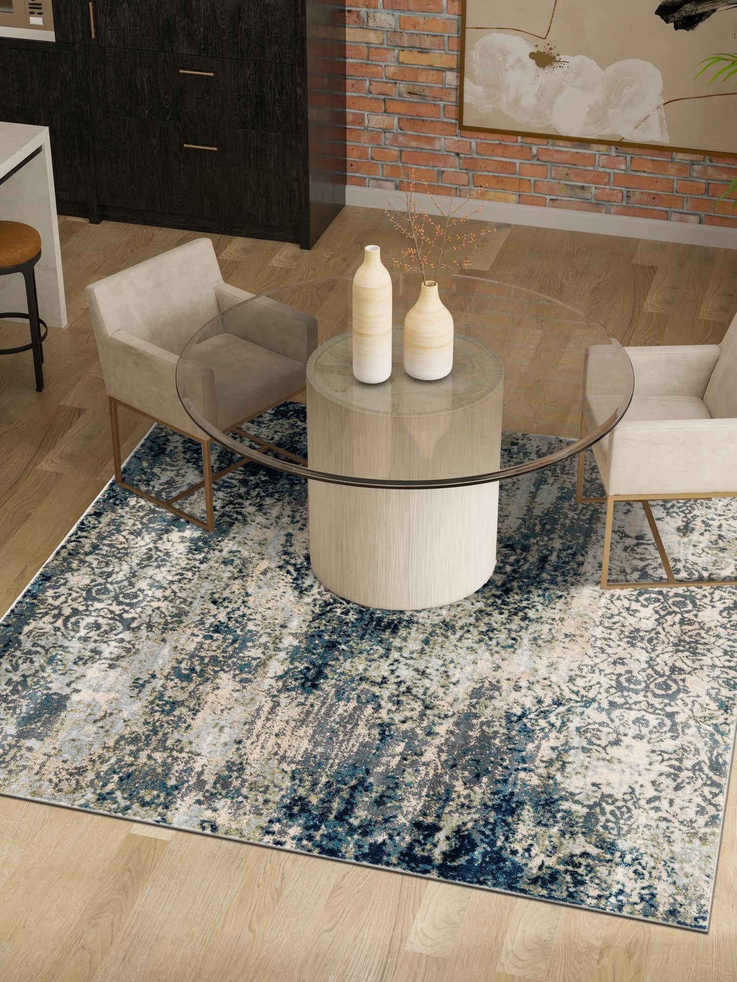 Navy Blue 6' 1 x 6' 1 Mystic Square Area Rug 100% Polypropylene Abstract Modern Carpet for Living Rooms, Dining, Bedrooms, Office for Sale at Rug Engine