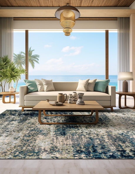 Navy Blue 10' x 10' Mystic Square Area Rug 100% Polypropylene Abstract Modern Carpet for Living Rooms, Dining, Bedrooms, Office for Sale at Rug Engine