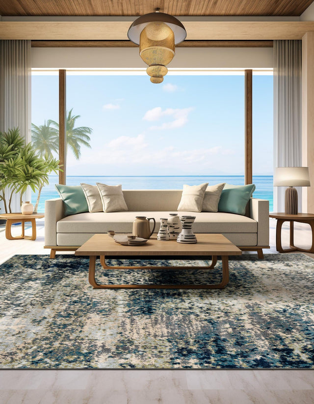 Navy Blue 10' x 10' Mystic Square Area Rug 100% Polypropylene Abstract Modern Carpet for Living Rooms, Dining, Bedrooms, Office for Sale at Rug Engine