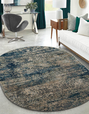 Navy Blue 6' 1 x 9' Mystic Oval Area Rug 100% Polypropylene Abstract Modern Carpet for Living Rooms, Dining, Bedrooms, Office for Sale at Rug Engine