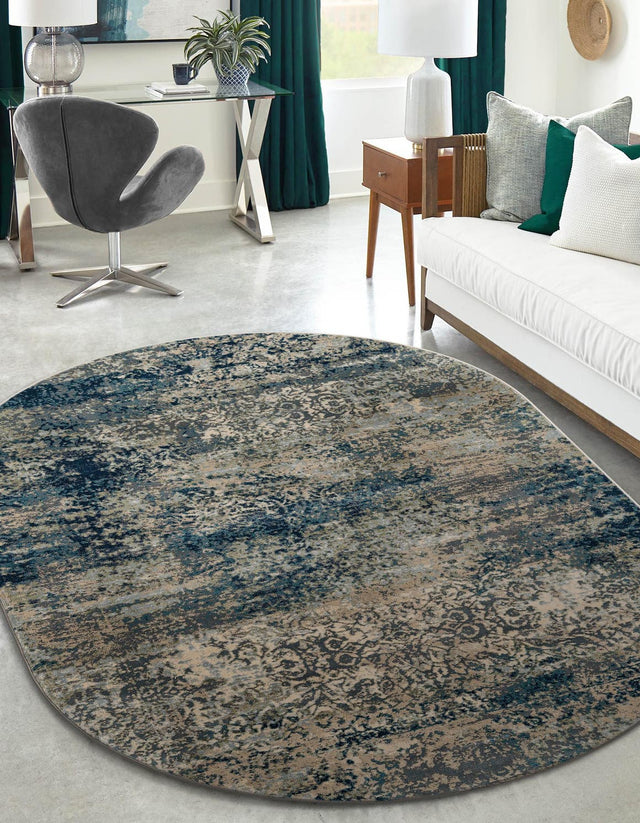 Navy Blue 7' 10 x 10' Mystic Oval Area Rug 100% Polypropylene Abstract Modern Carpet for Living Rooms, Dining, Bedrooms, Office for Sale at Rug Engine
