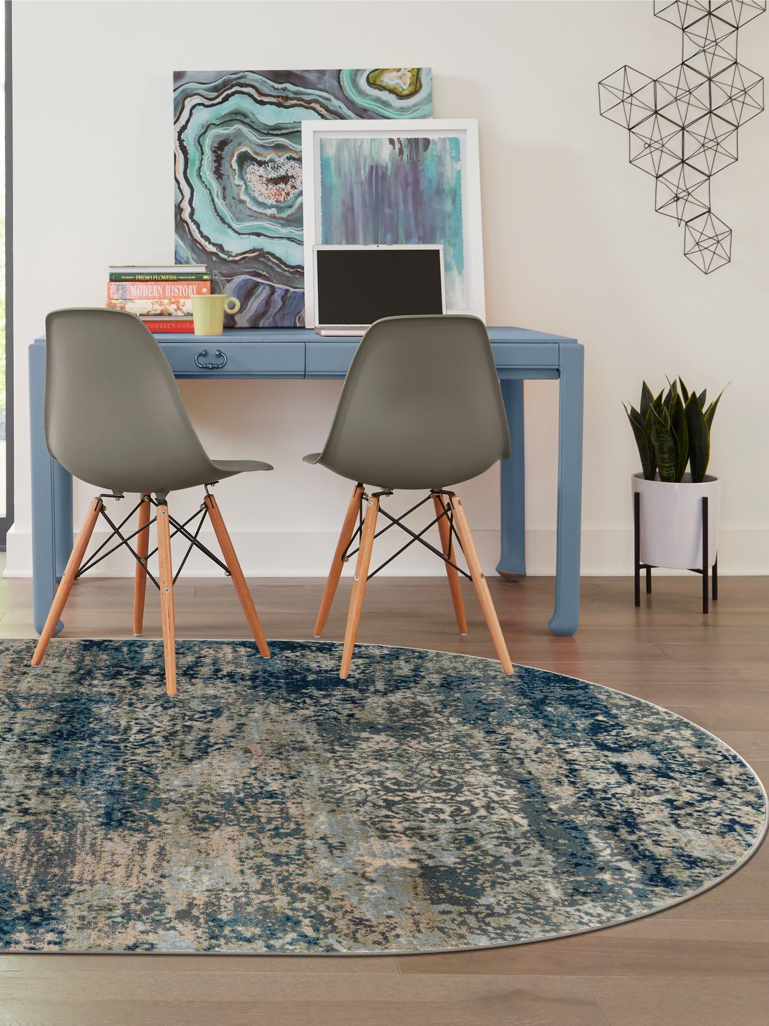 Navy Blue 6' 1 x 9' Mystic Oval Area Rug 100% Polypropylene Abstract Modern Carpet for Living Rooms, Dining, Bedrooms, Office for Sale at Rug Engine