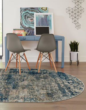 Navy Blue 6' 1 x 9' Mystic Oval Area Rug 100% Polypropylene Abstract Modern Carpet for Living Rooms, Dining, Bedrooms, Office for Sale at Rug Engine