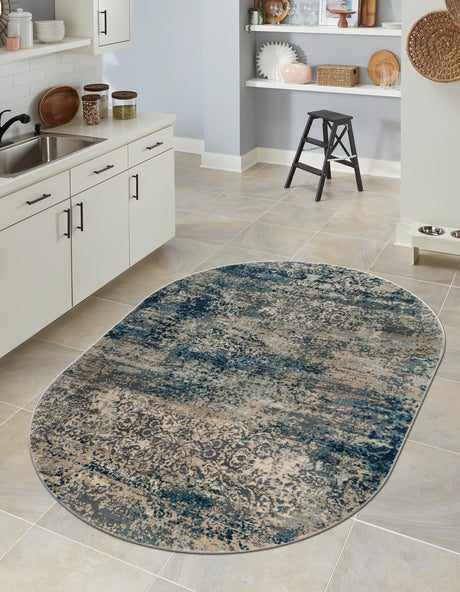 Navy Blue 7' 10 x 10' Mystic Oval Area Rug 100% Polypropylene Abstract Modern Carpet for Living Rooms, Dining, Bedrooms, Office for Sale at Rug Engine