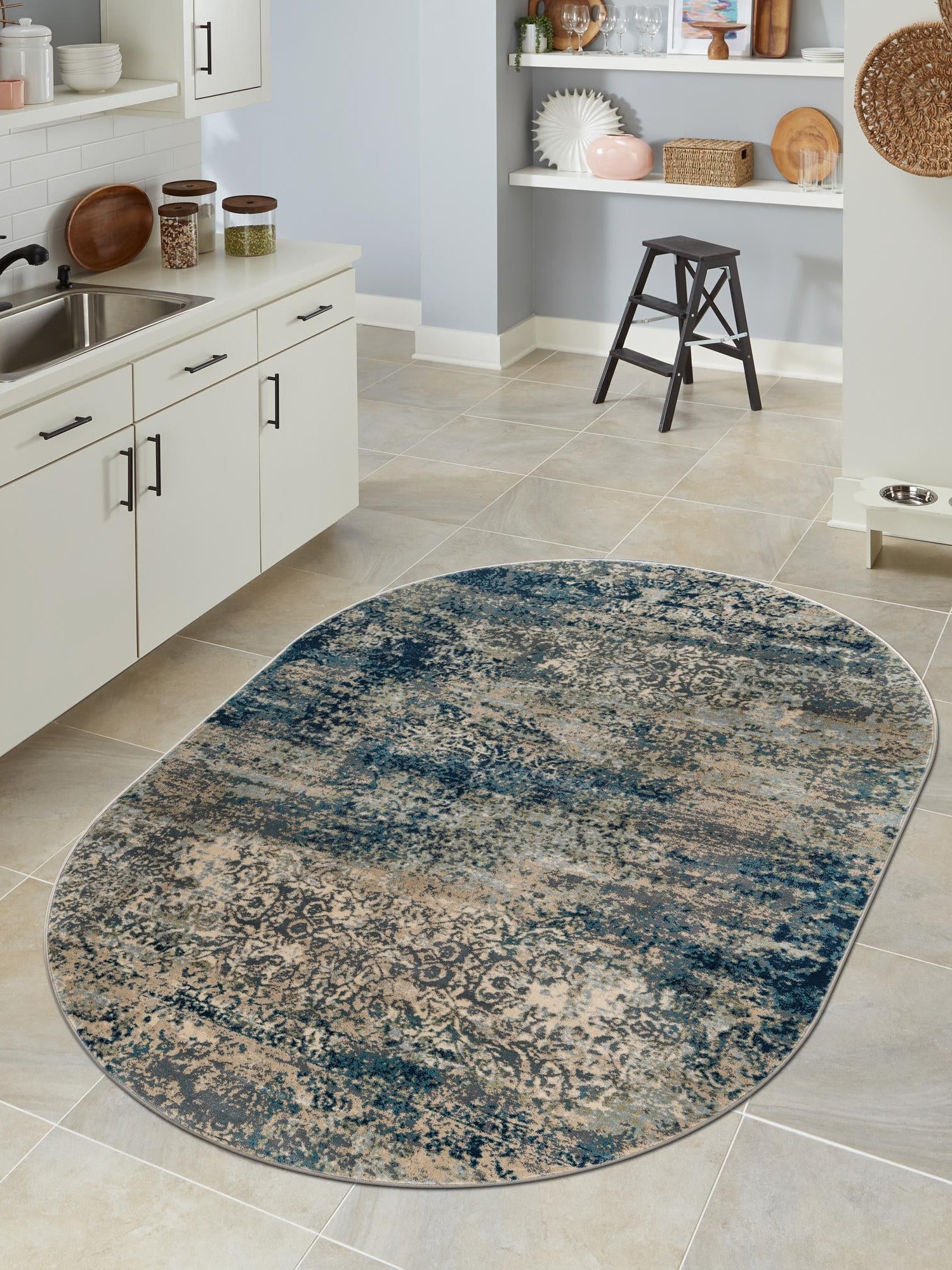 Navy Blue 6' 1 x 9' Mystic Oval Area Rug 100% Polypropylene Abstract Modern Carpet for Living Rooms, Dining, Bedrooms, Office for Sale at Rug Engine