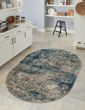 Navy Blue 6' 1 x 9' Mystic Oval Area Rug 100% Polypropylene Abstract Modern Carpet for Living Rooms, Dining, Bedrooms, Office for Sale at Rug Engine