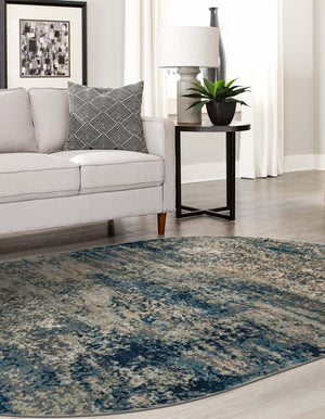 Navy Blue 7' 10 x 10' Mystic Oval Area Rug 100% Polypropylene Abstract Modern Carpet for Living Rooms, Dining, Bedrooms, Office for Sale at Rug Engine