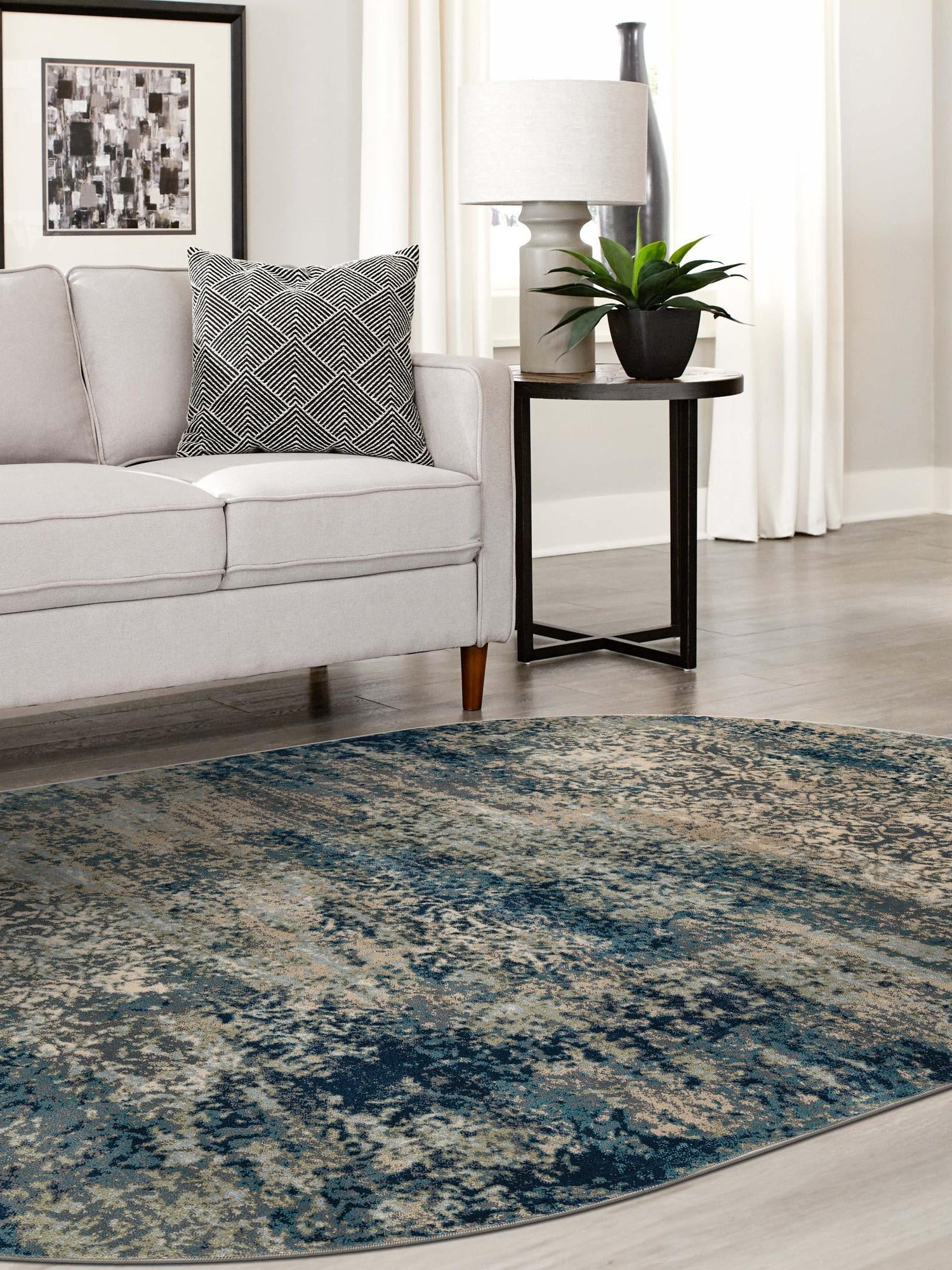 Navy Blue 6' 1 x 9' Mystic Oval Area Rug 100% Polypropylene Abstract Modern Carpet for Living Rooms, Dining, Bedrooms, Office for Sale at Rug Engine