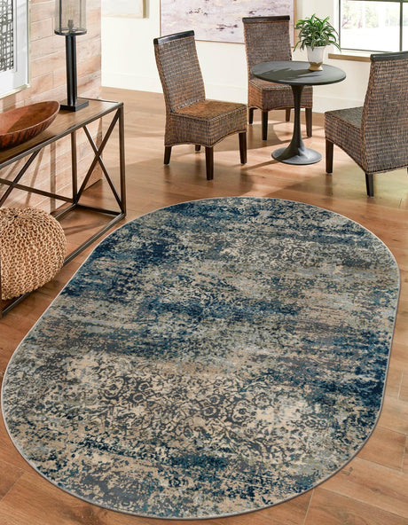 Navy Blue 7' 10 x 10' Mystic Oval Area Rug 100% Polypropylene Abstract Modern Carpet for Living Rooms, Dining, Bedrooms, Office for Sale at Rug Engine