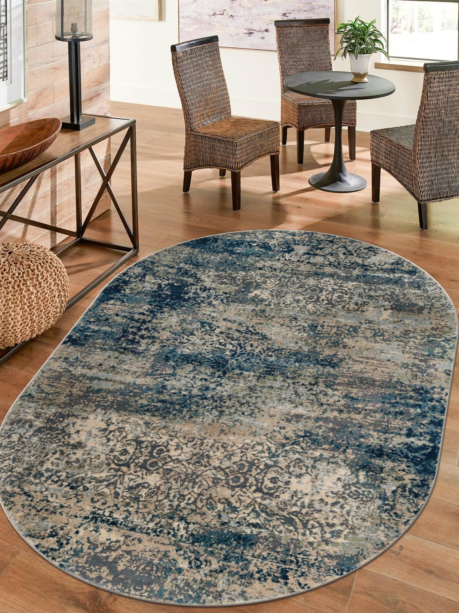 Navy Blue 6' 1 x 9' Mystic Oval Area Rug 100% Polypropylene Abstract Modern Carpet for Living Rooms, Dining, Bedrooms, Office for Sale at Rug Engine