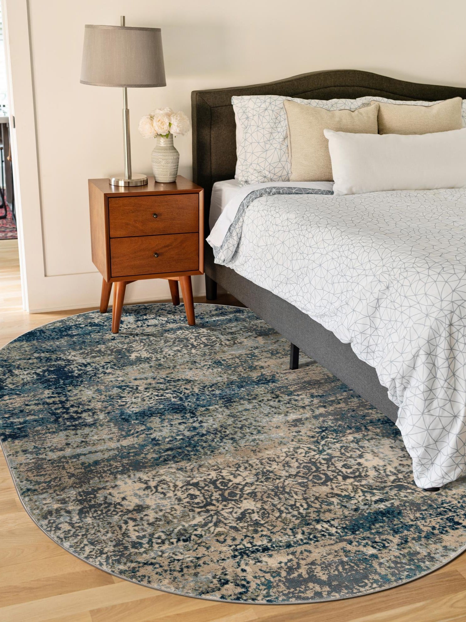 Navy Blue 6' 1 x 9' Mystic Oval Area Rug 100% Polypropylene Abstract Modern Carpet for Living Rooms, Dining, Bedrooms, Office for Sale at Rug Engine