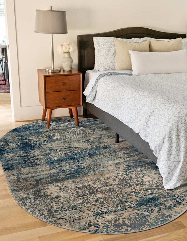 Navy Blue 6' 1 x 9' Mystic Oval Area Rug 100% Polypropylene Abstract Modern Carpet for Living Rooms, Dining, Bedrooms, Office for Sale at Rug Engine