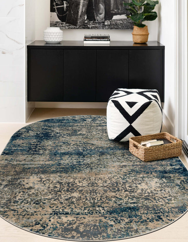 Navy Blue 7' 10 x 10' Mystic Oval Area Rug 100% Polypropylene Abstract Modern Carpet for Living Rooms, Dining, Bedrooms, Office for Sale at Rug Engine