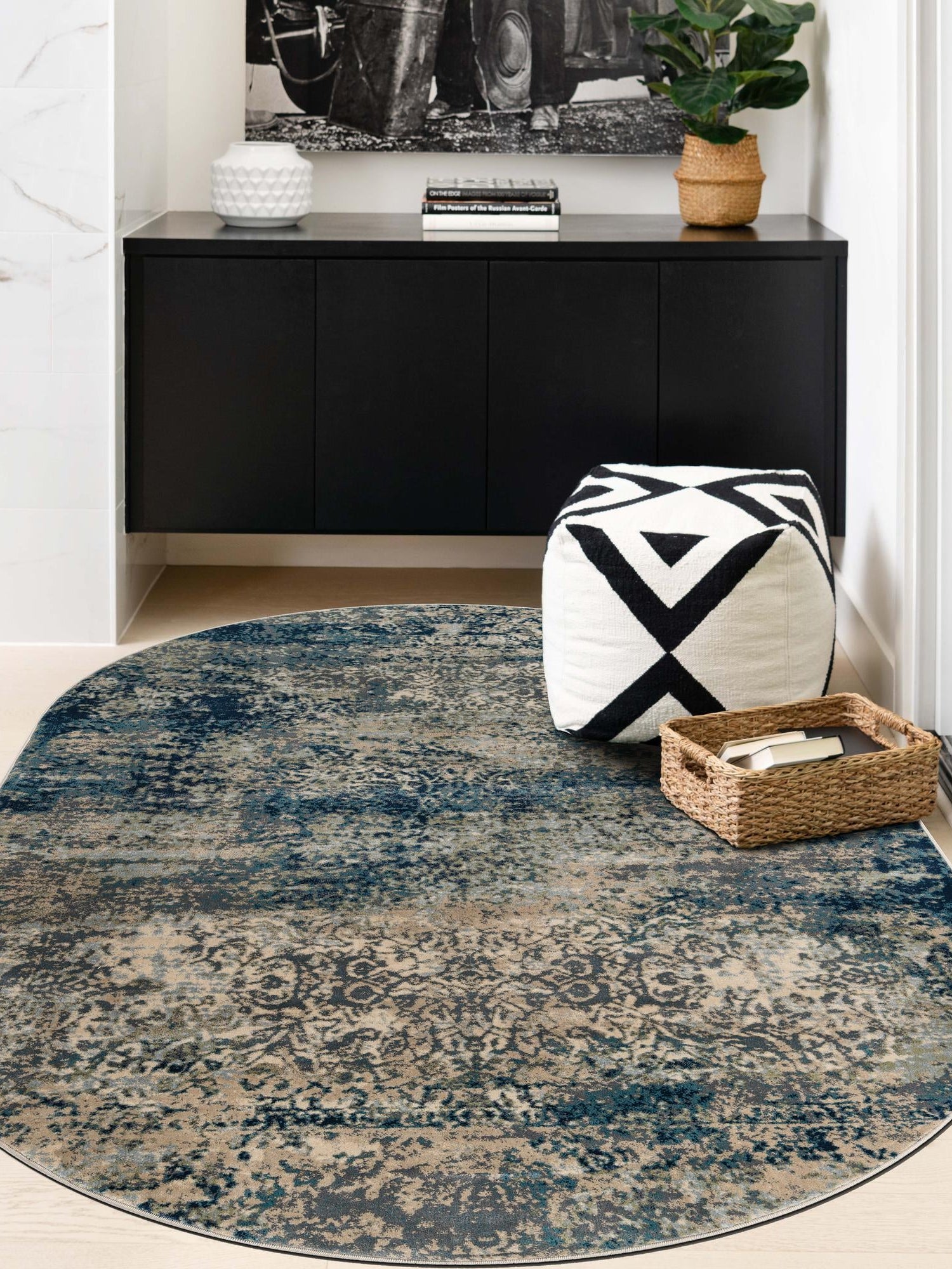 Navy Blue 6' 1 x 9' Mystic Oval Area Rug 100% Polypropylene Abstract Modern Carpet for Living Rooms, Dining, Bedrooms, Office for Sale at Rug Engine