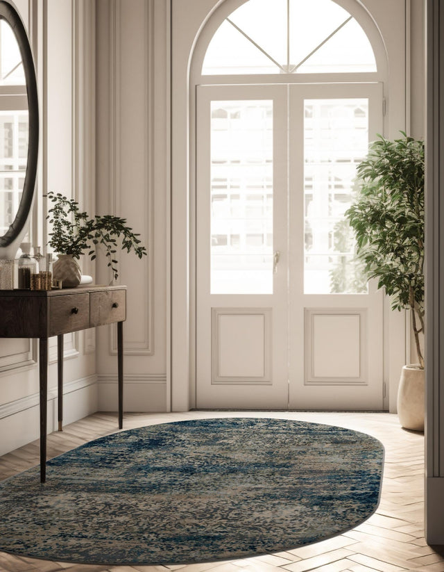 Navy Blue 7' 10 x 10' Mystic Oval Area Rug 100% Polypropylene Abstract Modern Carpet for Living Rooms, Dining, Bedrooms, Office for Sale at Rug Engine