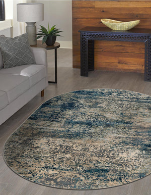 Navy Blue 7' 10 x 10' Mystic Oval Area Rug 100% Polypropylene Abstract Modern Carpet for Living Rooms, Dining, Bedrooms, Office for Sale at Rug Engine