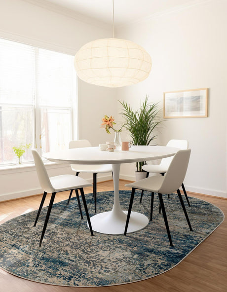 Navy Blue 7' 10 x 10' Mystic Oval Area Rug 100% Polypropylene Abstract Modern Carpet for Living Rooms, Dining, Bedrooms, Office for Sale at Rug Engine