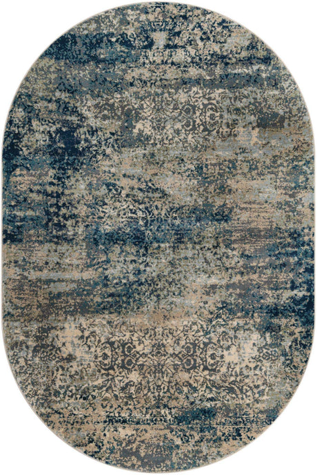 Navy Blue 6' 1 x 9' Mystic Oval Area Rug 100% Polypropylene Abstract Modern Carpet for Living Rooms, Dining, Bedrooms, Office for Sale at Rug Engine