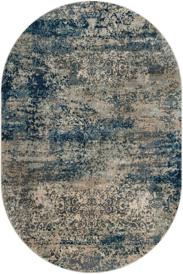 Navy Blue 6' 1 x 9' Mystic Oval Area Rug 100% Polypropylene Abstract Modern Carpet for Living Rooms, Dining, Bedrooms, Office for Sale at Rug Engine