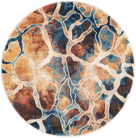 Brick Red 3' 3 x 3' 3 Mystic Round Area Rug 100% Polypropylene Abstract Modern Carpet for Living Rooms, Dining, Bedrooms, Office for Sale at Rug Engine
