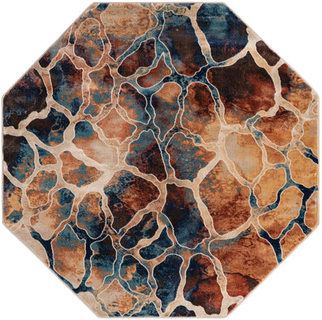 Brick Red 5' 3 x 5' 3 Mystic Octagon Area Rug 100% Polypropylene Abstract Modern Carpet for Living Rooms, Dining, Bedrooms, Office for Sale at Rug Engine
