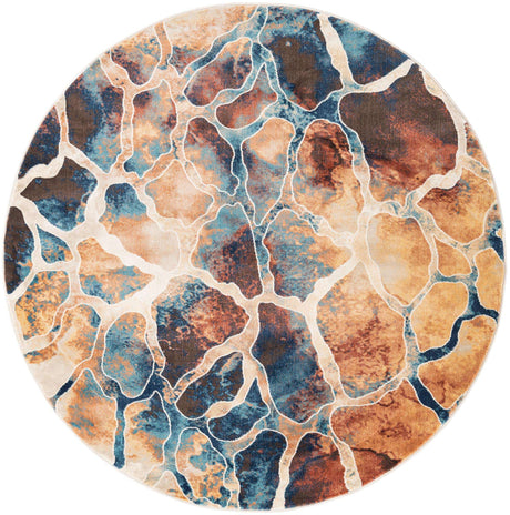 Brick Red 6' 1 x 6' 1 Mystic Round Area Rug 100% Polypropylene Abstract Modern Carpet for Living Rooms, Dining, Bedrooms, Office for Sale at Rug Engine