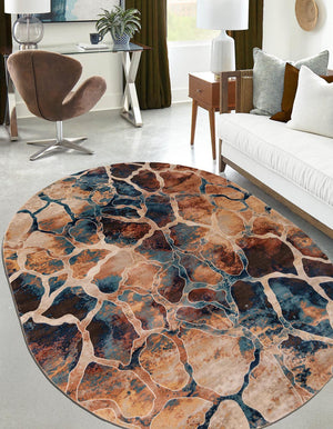 Brick Red 6' 1 x 9' Mystic Oval Area Rug 100% Polypropylene Abstract Modern Carpet for Living Rooms, Dining, Bedrooms, Office for Sale at Rug Engine