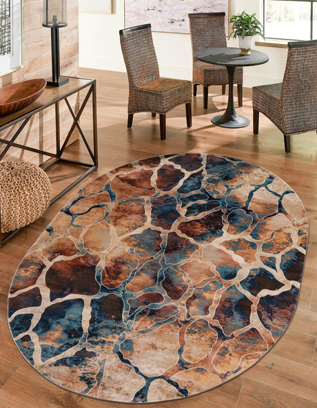Brick Red 7' 10 x 10' Mystic Oval Area Rug 100% Polypropylene Abstract Modern Carpet for Living Rooms, Dining, Bedrooms, Office for Sale at Rug Engine