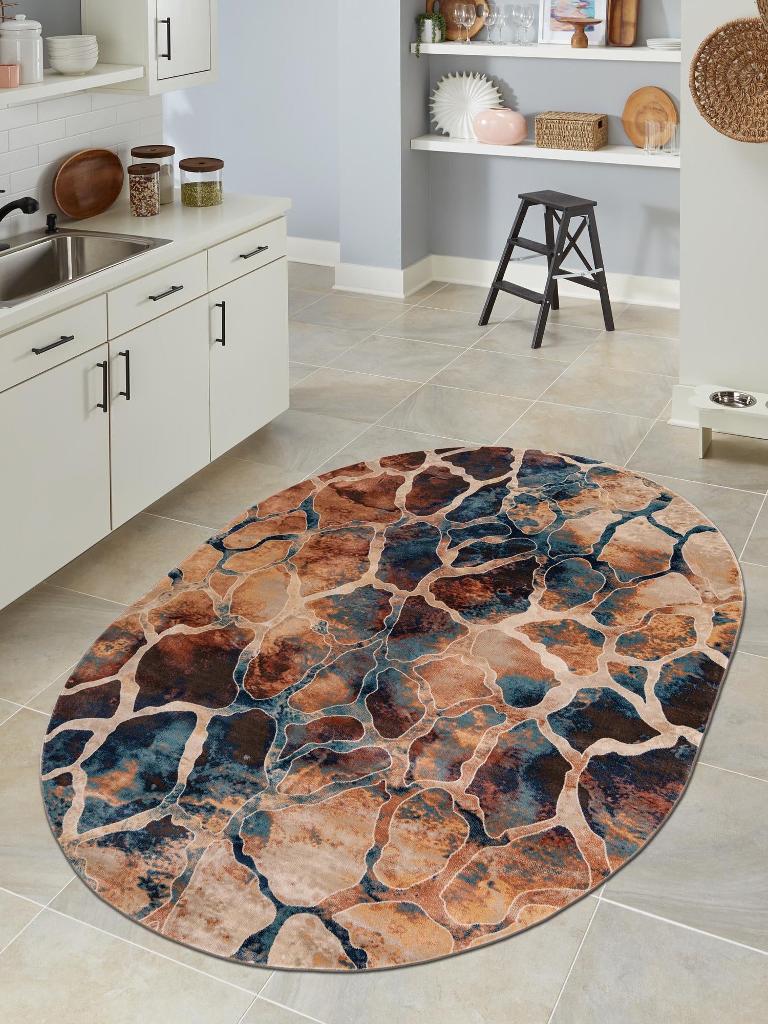 Brick Red 7' 10 x 10' Mystic Oval Area Rug 100% Polypropylene Abstract Modern Carpet for Living Rooms, Dining, Bedrooms, Office for Sale at Rug Engine