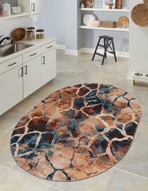 Brick Red 7' 10 x 10' Mystic Oval Area Rug 100% Polypropylene Abstract Modern Carpet for Living Rooms, Dining, Bedrooms, Office for Sale at Rug Engine