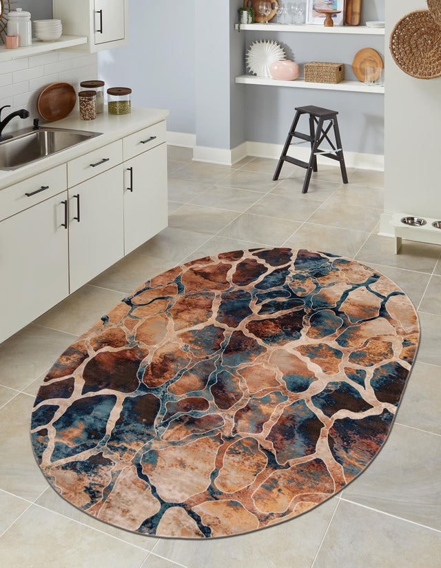 Brick Red 7' 10 x 10' Mystic Oval Area Rug 100% Polypropylene Abstract Modern Carpet for Living Rooms, Dining, Bedrooms, Office for Sale at Rug Engine