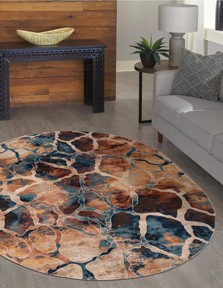 Brick Red 6' 1 x 9' Mystic Oval Area Rug 100% Polypropylene Abstract Modern Carpet for Living Rooms, Dining, Bedrooms, Office for Sale at Rug Engine