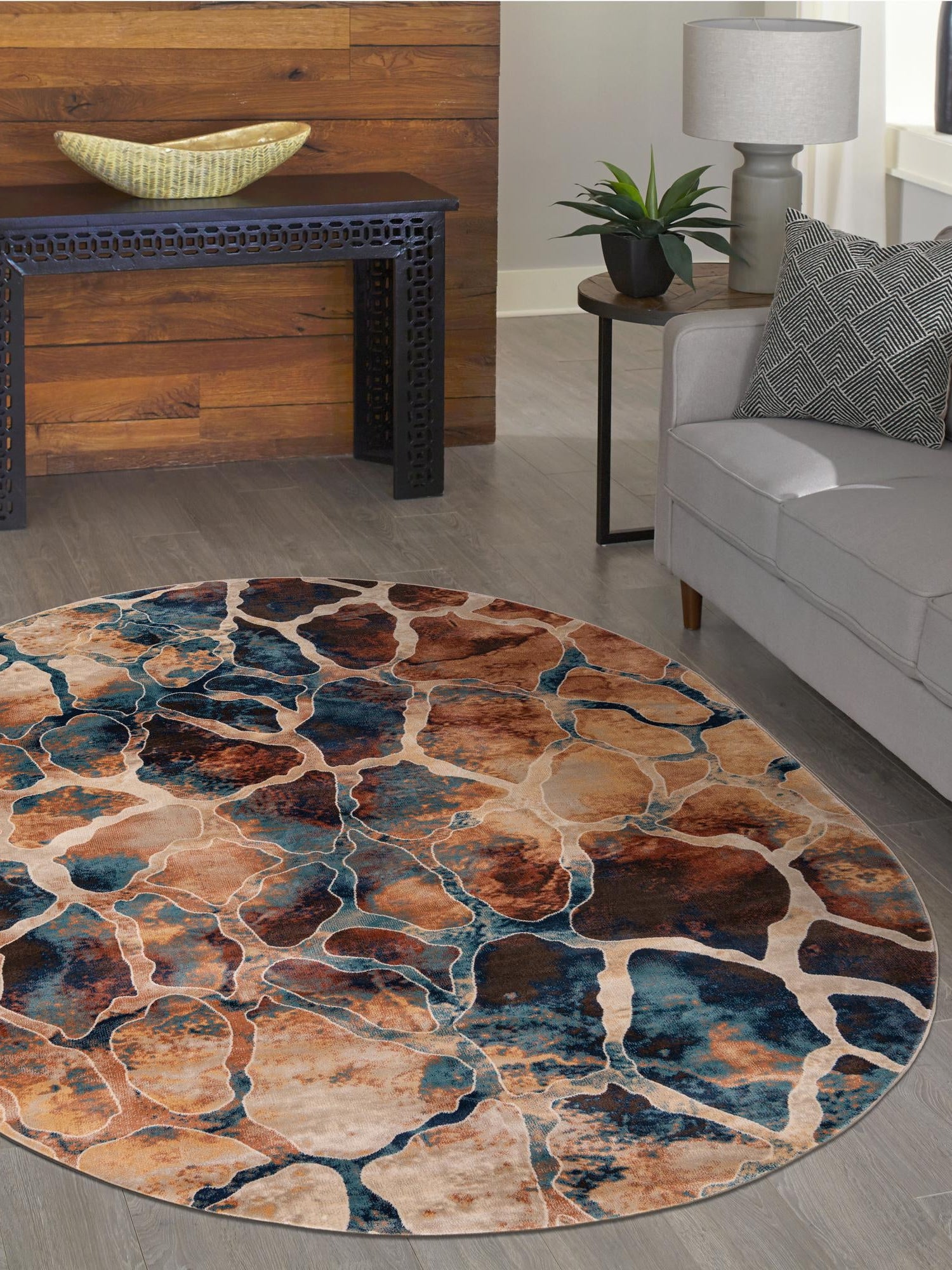 Brick Red 7' 10 x 10' Mystic Oval Area Rug 100% Polypropylene Abstract Modern Carpet for Living Rooms, Dining, Bedrooms, Office for Sale at Rug Engine